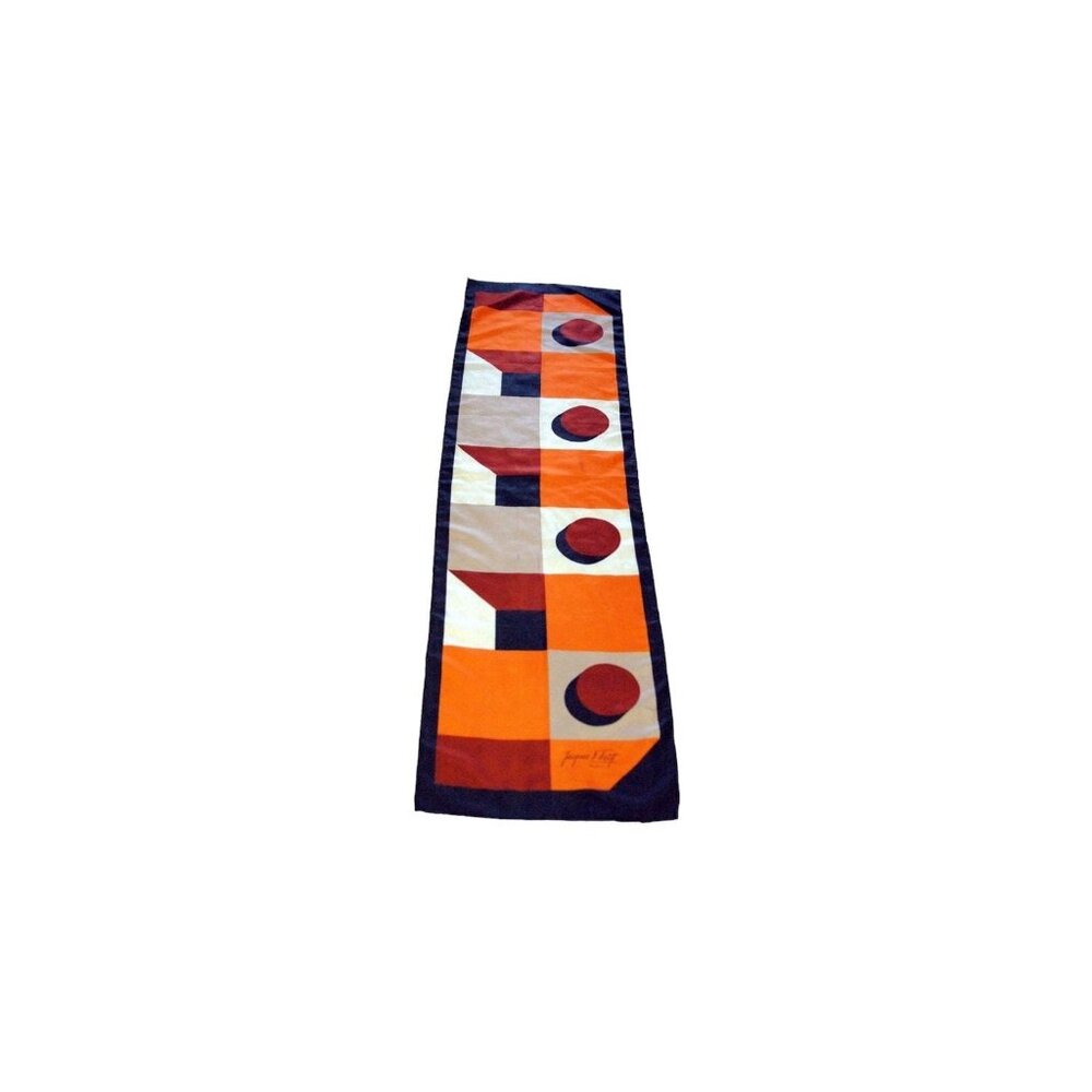 1950s Jacques Fath silk scarf geometric design reverse rolled hem Made in France